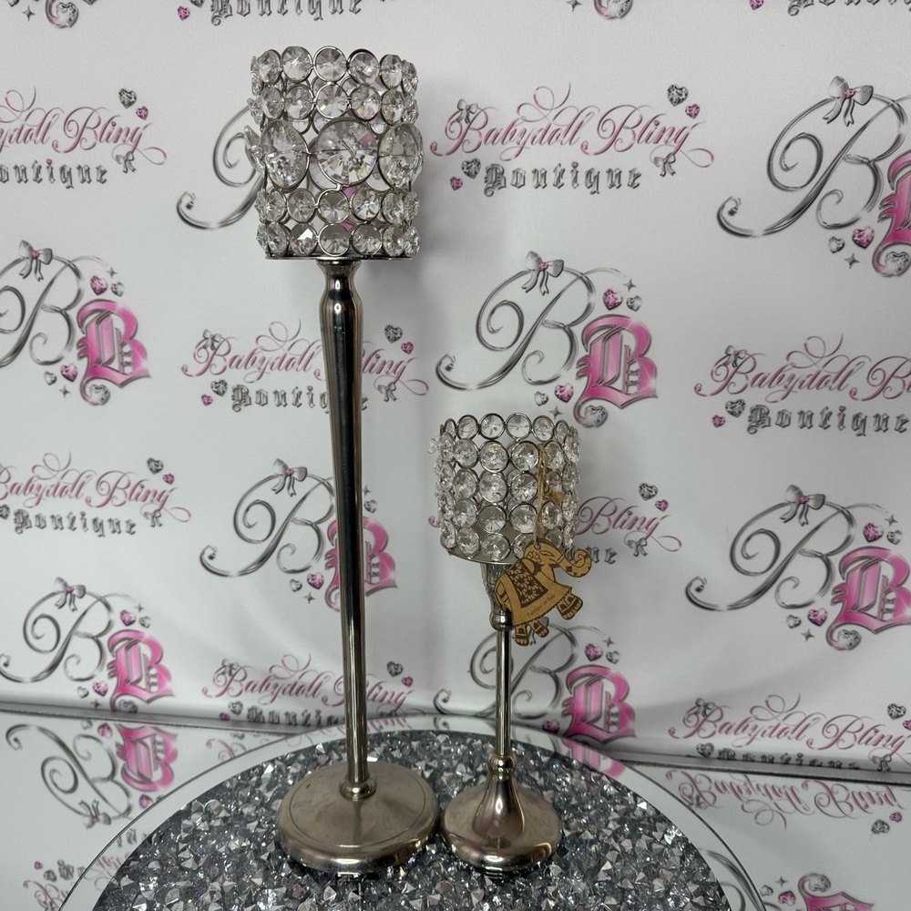 2 Crystal Candle Holders Set tall and smaller brand new with tags
